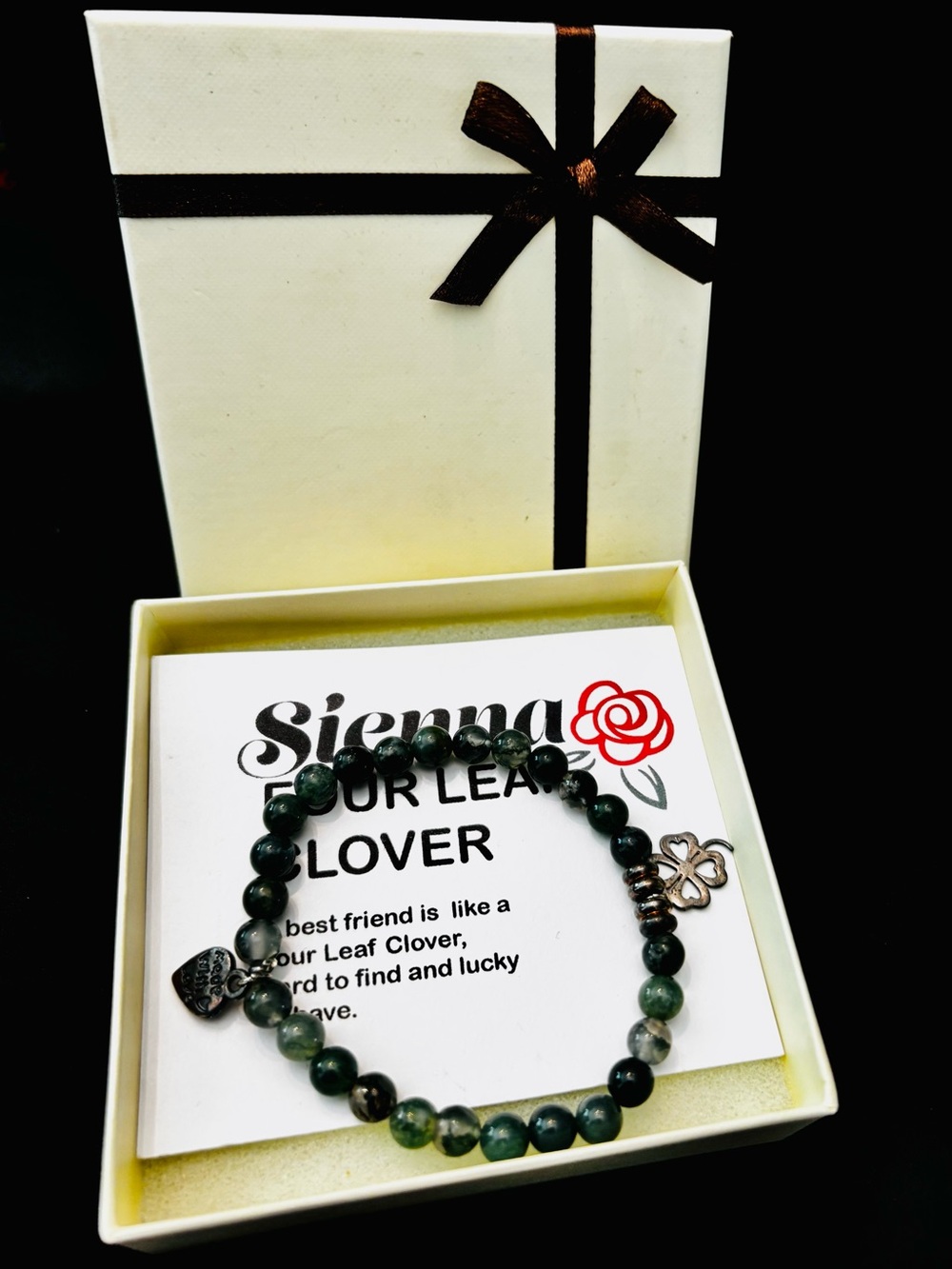 Green Beaded Sienna Four Leaf Clover best friend Charm Bracelet OSFM